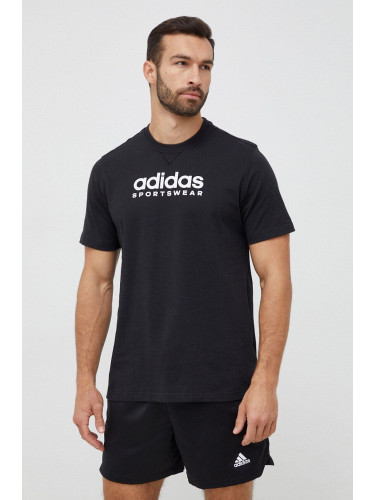 Памучна тениска adidas в черно с принт
