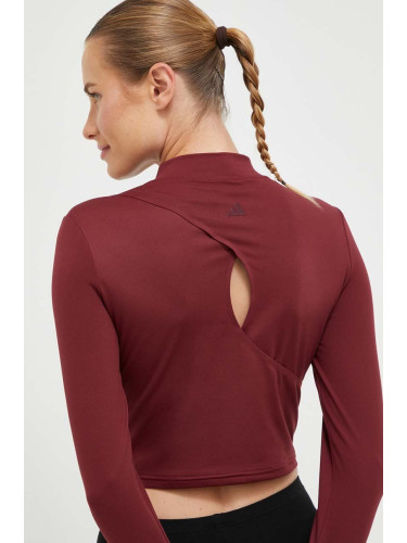 Блуза с дълги ръкави за йога adidas Performance Studio в бордо с ниско поло