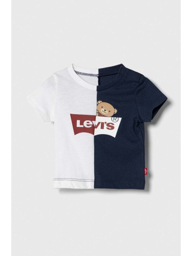 Бебешка тениска Levi's в синьо с десен