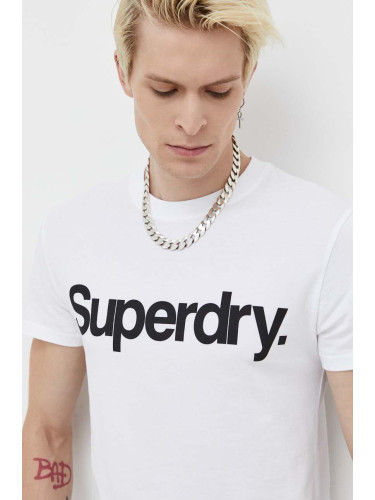 Памучна тениска Superdry в бяло с принт