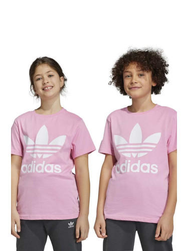 Детска памучна тениска adidas Originals TREFOIL в розово