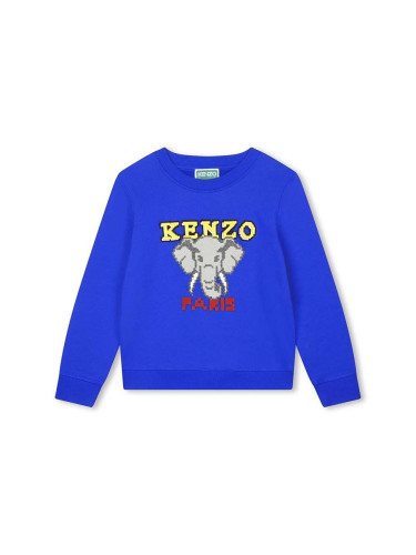 Детски памучен суичър Kenzo Kids в тъмносиньо с принт