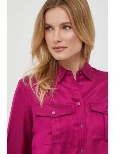 Риза с лен Lauren Ralph Lauren в розово със стандартна кройка с класическа яка