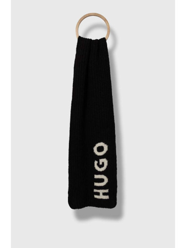 Вълнен шал HUGO в черно с изчистен дизайн