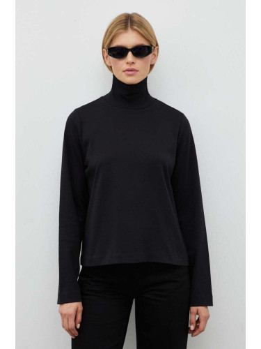 Памучна блуза с дълги ръкави Drykorn в черно с поло