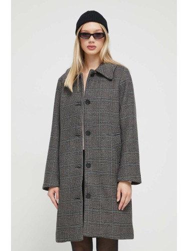 Палто с вълна Abercrombie & Fitch в сиво преходен модел