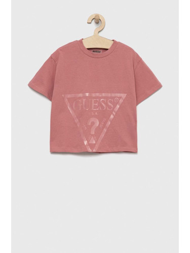 Детска памучна тениска Guess в розово