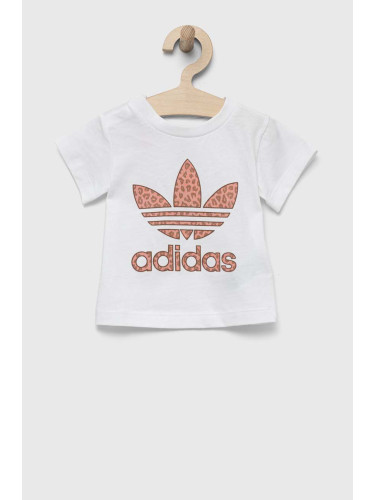 Детска памучна тениска adidas Originals в бяло
