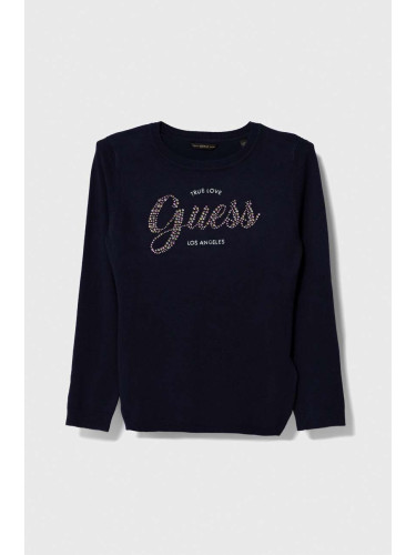 Детски пуловер Guess в тъмносиньо от лека материя