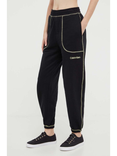 Памучно долнище на пижама Calvin Klein Underwear в черно от памук