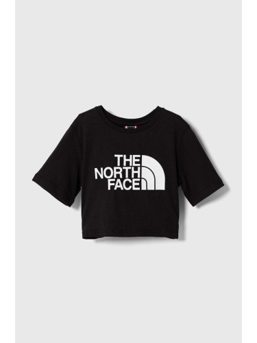 Детска памучна тениска The North Face G S/S CROP EASY TEE в черно