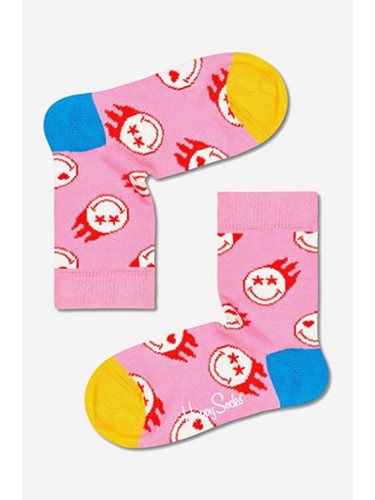 Детски чорапи Happy Socks Flaming SmileyWorld в розово