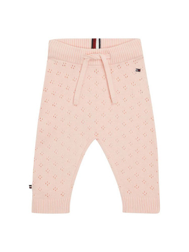Бебешки памучен спортен панталон Tommy Hilfiger в розово с изчистен дизайн
