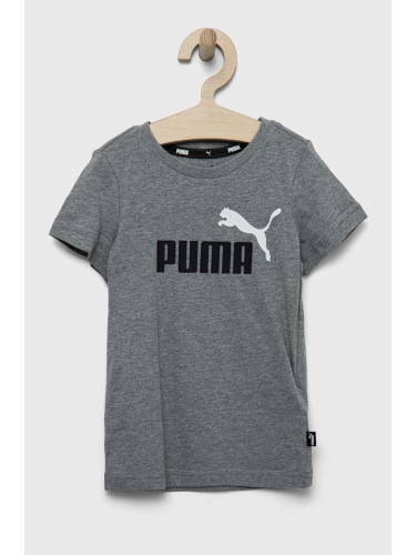 Детска памучна тениска Puma ESS+ 2 Col Logo Tee B в сиво с принт