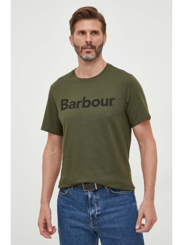 Памучна тениска Barbour в зелено с принт MTS0531