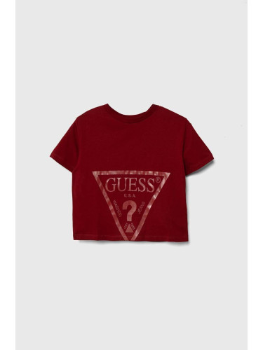 Детска памучна тениска Guess в бордо