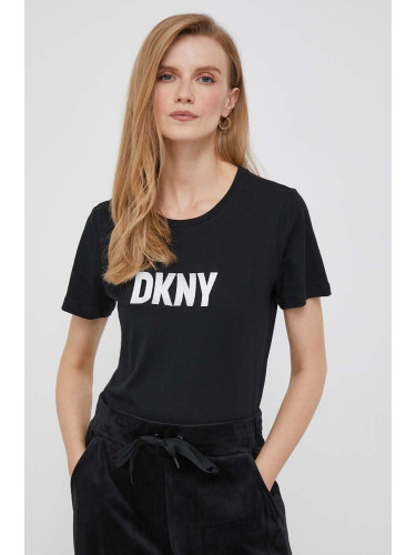 Памучна тениска Dkny в черно W3276CNA