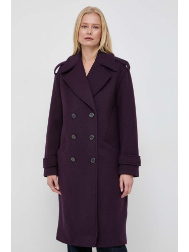 Палто с вълна Morgan в лилаво преходен модел с двуредно закопчаване
