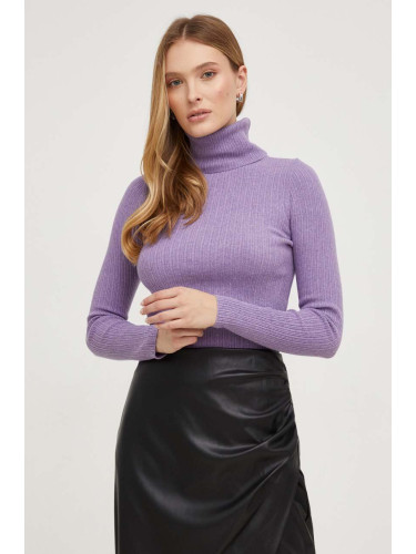 Пуловер Answear Lab дамски в лилаво от лека материя с поло