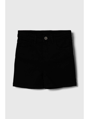 Детски дънков къс панталон Guess в черно с изчистен дизайн с регулируема талия