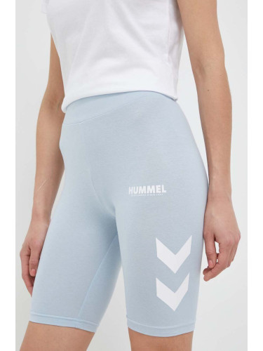 Къс панталон Hummel hmlLEGACY WOMAN TIGHT SHORTS в синьо с принт със стандартна талия