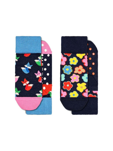 Детски чорапи Happy Socks Antislip Fox & Flower (2 чифта) в тъмносиньо