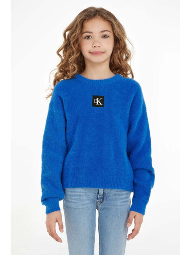 Детски пуловер Calvin Klein Jeans в синьо