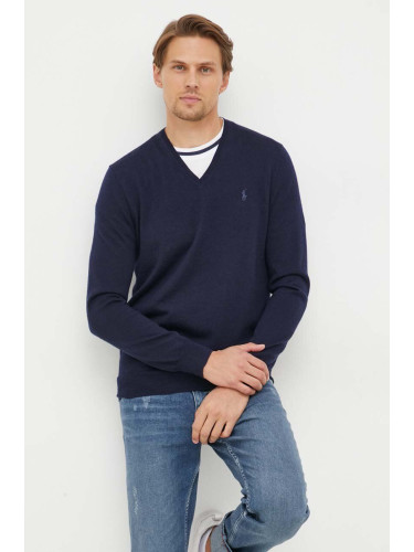 Вълнен пуловер Polo Ralph Lauren мъжки в тъмносиньо от лека материя