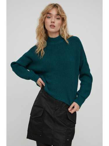 Пуловер Hollister Co. дамски в зелено с ниско поло