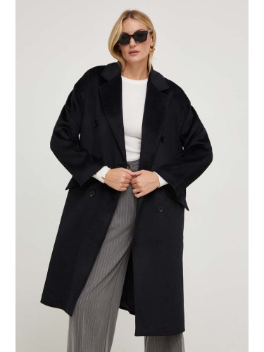 Палто с вълна Answear Lab в черно преходен модел с уголемена кройка