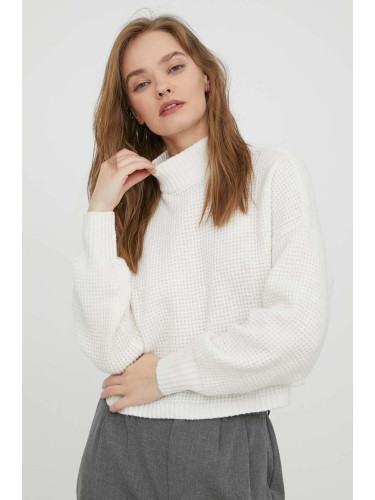 Пуловер Hollister Co. дамски в бяло с ниско поло