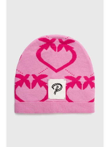 Детска шапка Pinko Up в розово с фина плетка