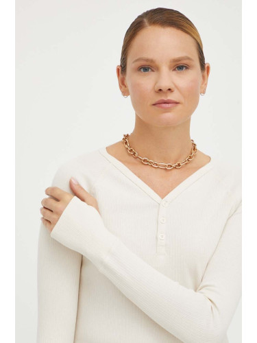 Памучна блуза с дълги ръкави G-Star в бежово