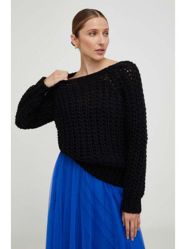 Пуловер с вълна Answear Lab в черно от топла материя