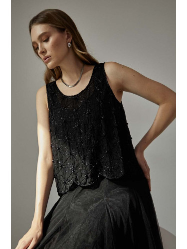 Блуза Answear Lab в черно с флорален десен