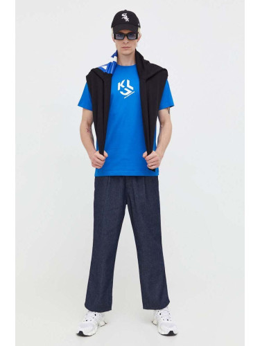 Памучна тениска Karl Lagerfeld Jeans в синьо с принт