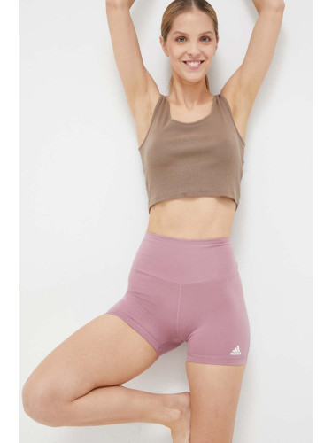 Къс панталон за йога adidas Performance Essentials в розово с изчистен дизайн с висока талия