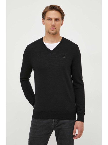 Вълнен пуловер Polo Ralph Lauren мъжки в черно от лека материя