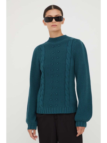 Пуловер Bruuns Bazaar дамски в зелено от топла материя с ниско поло