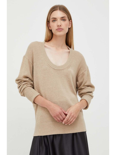 Пуловер с вълна Trussardi дамски в бежово от лека материя