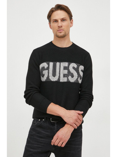 Пуловер с вълна Guess мъжки в черно