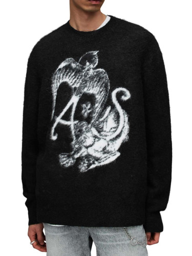Пуловер AllSaints MK004Z WILDER CREW мъжки в черно от топла материя