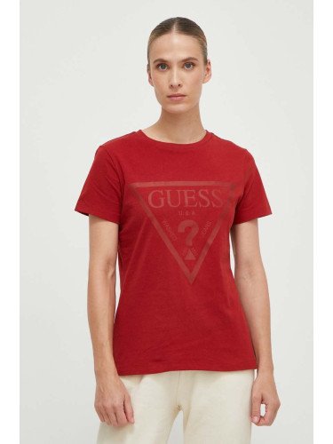 Памучна тениска Guess ADELE в червено V2YI07 K8HM0