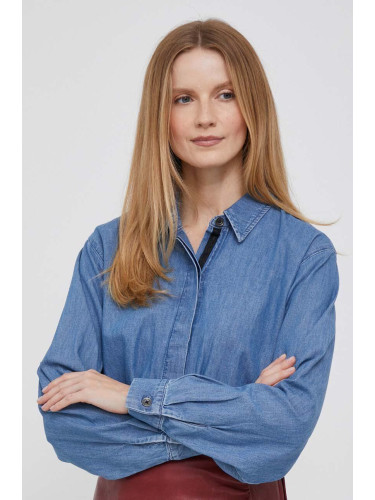 Дънкова блуза Dkny дамска в синьо с изчистен дизайн