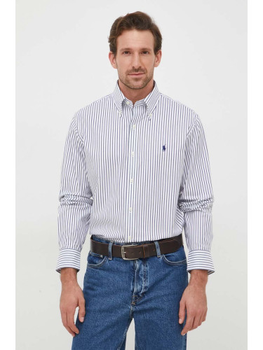Памучна риза Polo Ralph Lauren мъжка в тъмносиньо със стандартна кройка с яка с копче