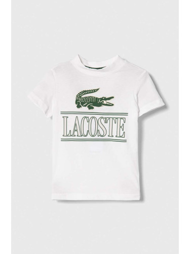 Детска памучна тениска Lacoste в бяло с принт
