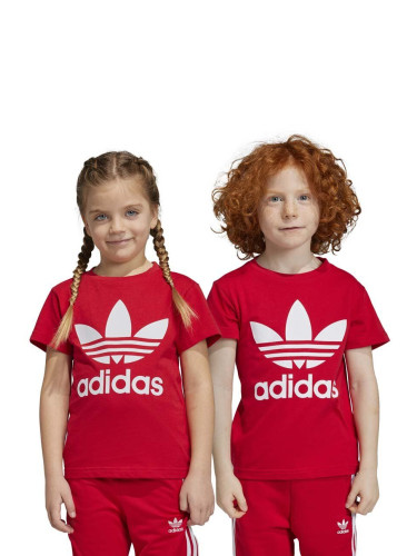 Детска памучна тениска adidas Originals TREFOIL в червено с принт