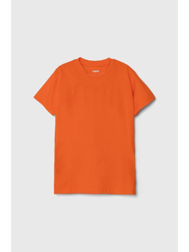 Детска тениска Guess в оранжево с изчистен дизайн