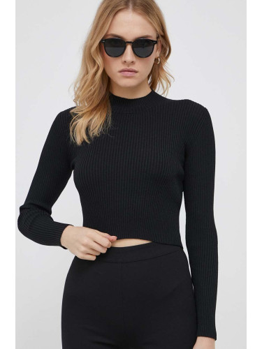 Пуловер Sisley дамски в черно от лека материя с ниско поло