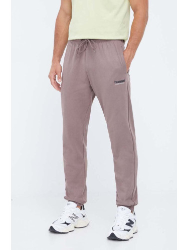 Памучен спортен панталон Hummel в кафяво с изчистен дизайн
